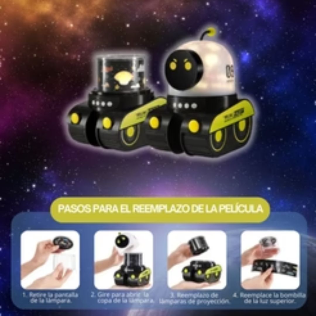 ROBOT PROYECTOR LUZ NOCTURNA Y SONIDOS RELAJANTE 360°