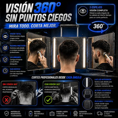 👉 Resultados de barbería desde casa con visión 360° real - Espejo Triptico 360