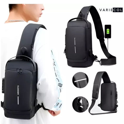 BOLSO IMPERMEABLE ANTIRROBO® CON CARGA USB EN FIBRA DE CARBONO