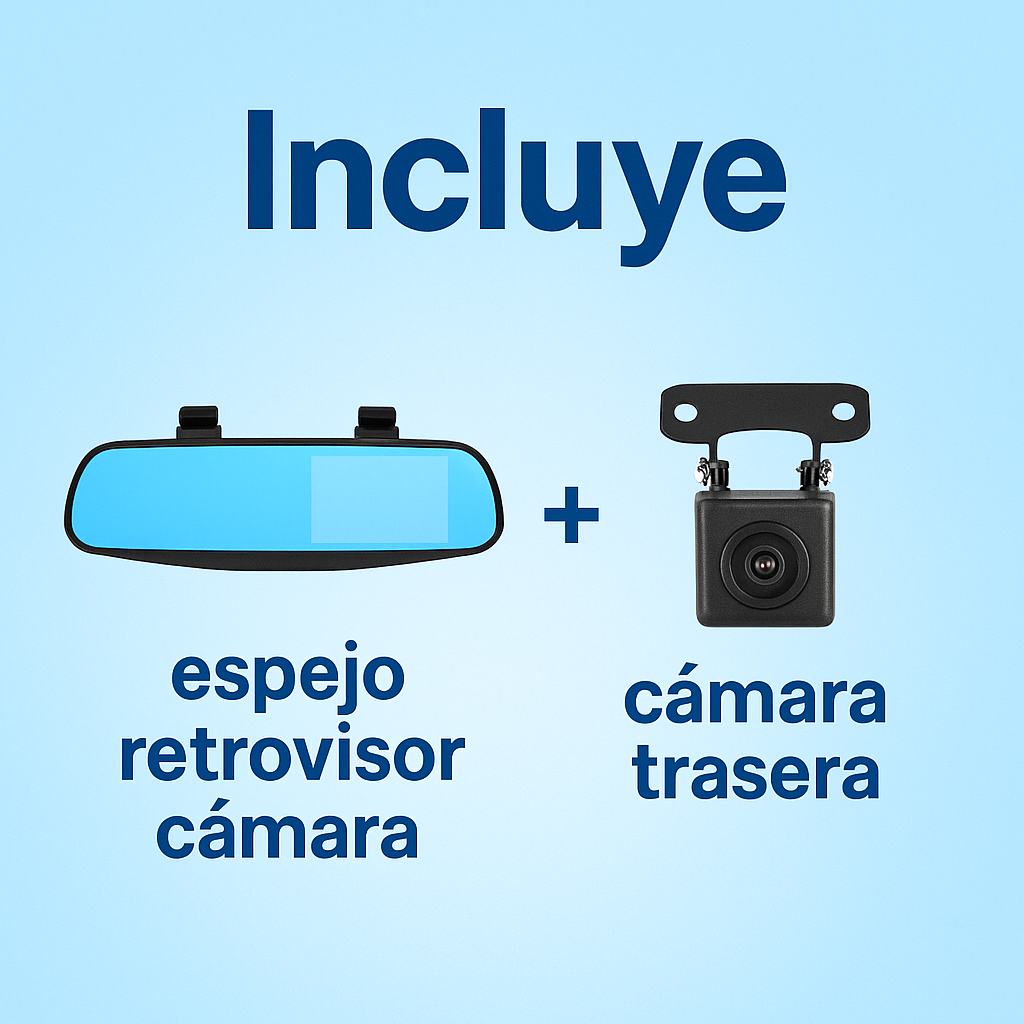 Espejo Retrovisor con Pantalla 4.3” + Cámara de Reversa | 1080p | Gran Angular