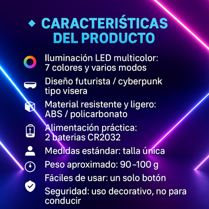 Gafas Luminosas Futuristas Luz LED de 7 Colores