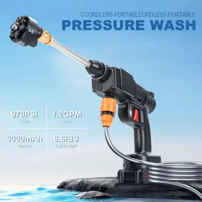 Hidrolavadora Portátil Inalámbrica 48V 2 Baterías – Boquilla 6 en 1 Incorporada