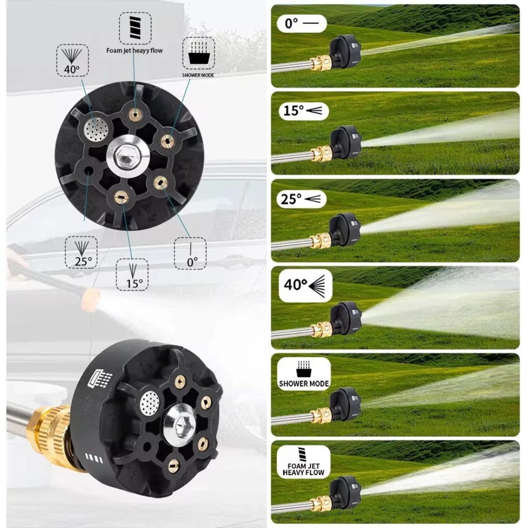 Hidrolavadora Portátil Inalámbrica 48V 2 Baterías – Boquilla 6 en 1 Incorporada